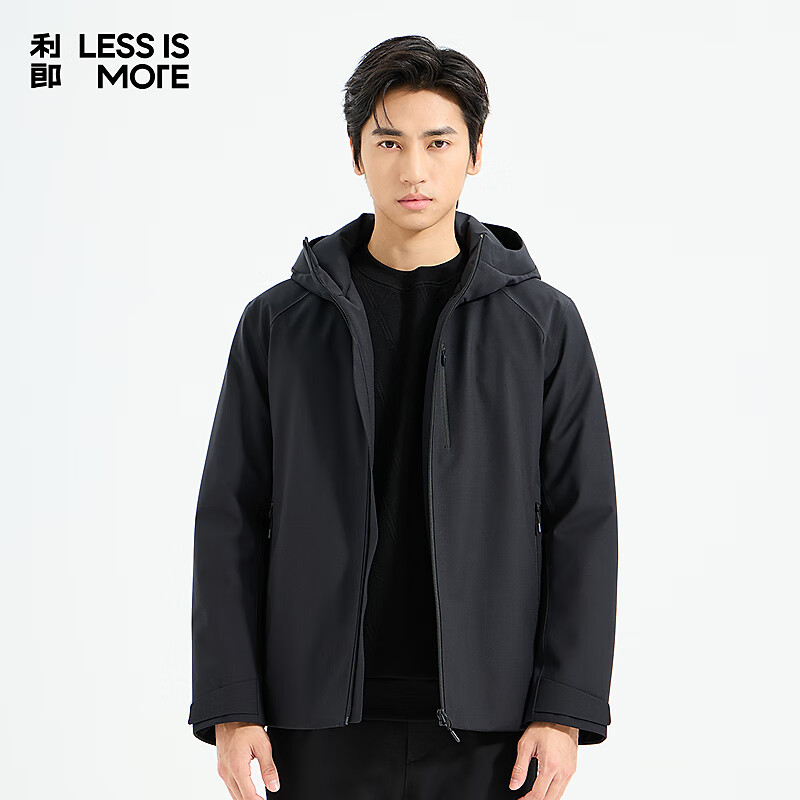 利郎轻时尚男装【白鹅绒】羽绒服男羊毛混纺青年通勤轻薄保暖连帽外套 黑色（1H） XL (175)