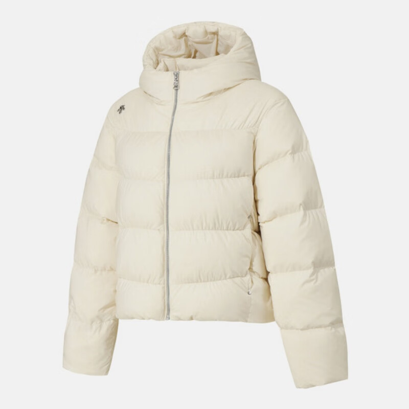 迪桑特(DESCENTE)女士羽絨服 時尚簡約褶皺短款連帽羽絨服 短款保暖時尚羽絨外套 CREAM/奶油白 S (85)