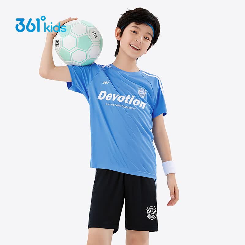361°童装男童运动足球套装年夏季新款中大童套装 马瑞蓝/经典黑 175