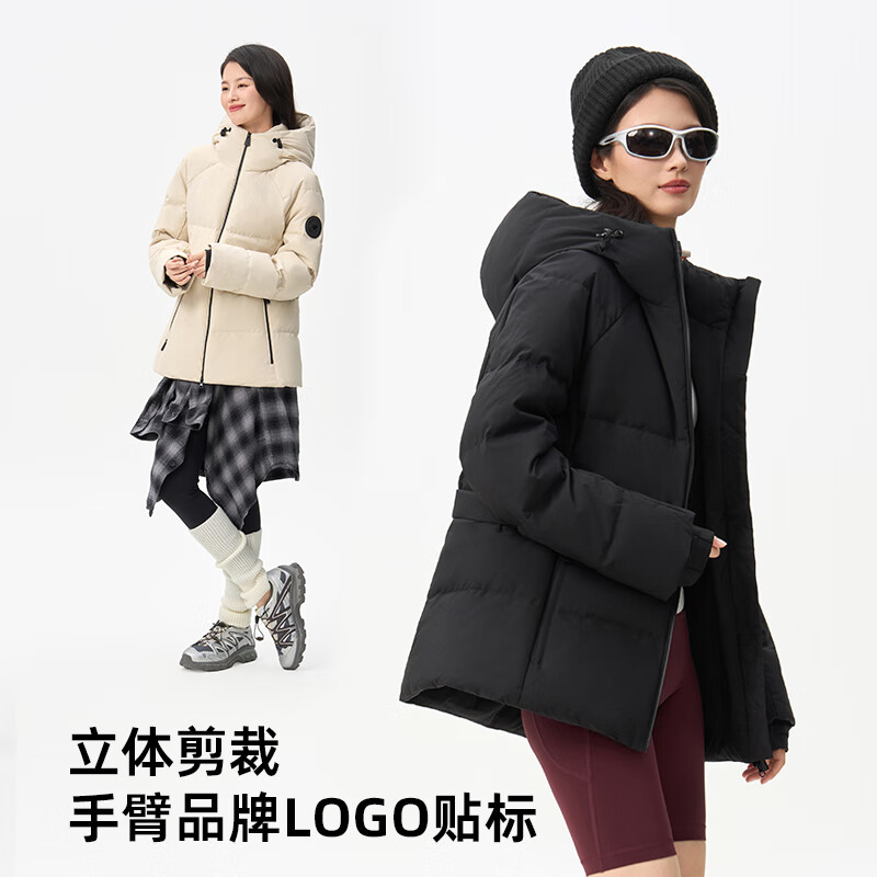 千仞岗秋冬季新款羽绒服女士连帽户外运动防寒服百搭休闲高级感保暖外套 魔力黑 XL (175)