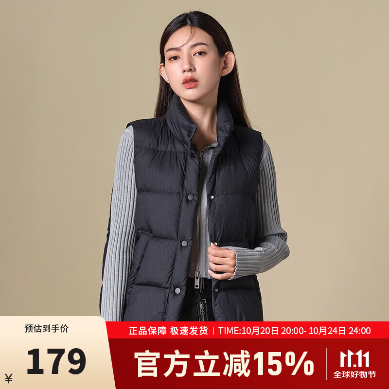 坦博尔秋冬羽绒服短款女士马甲背心90鸭绒休闲保暖外套 黑色 L (170)