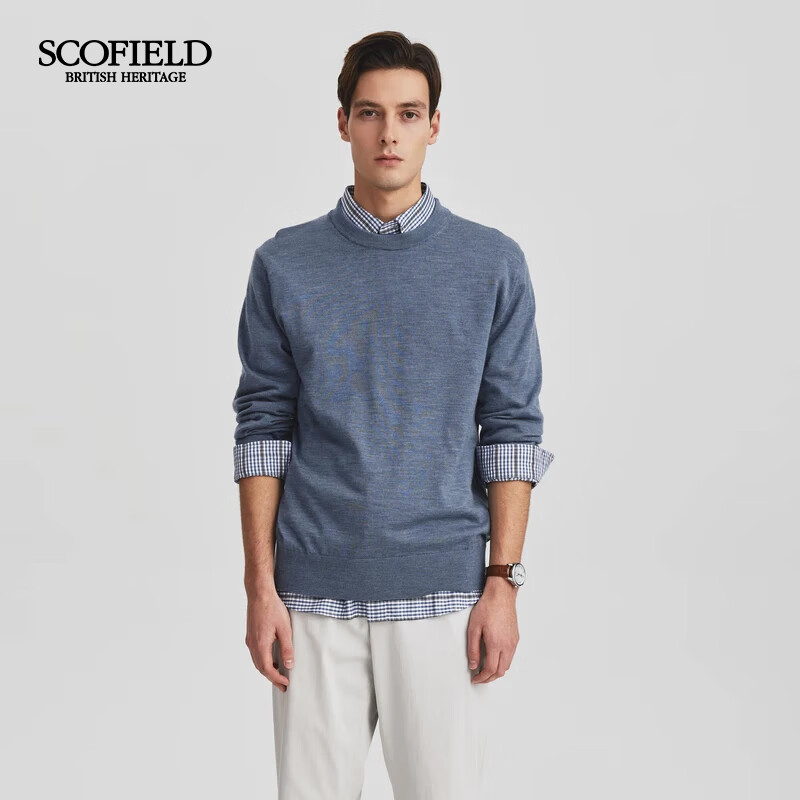 Scofield【羊毛】男装24年秋季新品休闲圆领套头多色毛衣针织衫 蓝色 2XL (185)