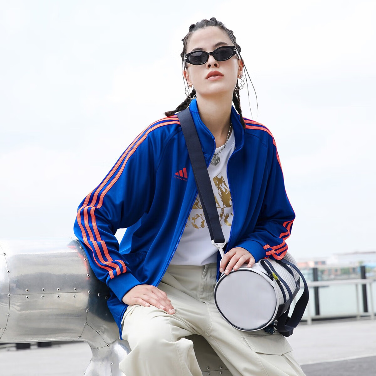 阿迪达斯 （adidas）外套男春秋跑步运动针织立领夹克户外运动服 蓝橙 XL