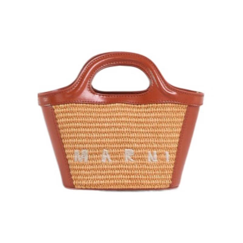 MARNI單肩包女輕便設計簡(jiǎn)約百搭耐用實(shí)用多處收納皮革手柄竹編底紋 裸色 均碼