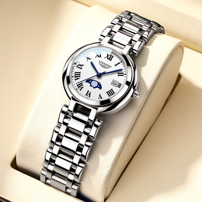 瑞士浪琴Longines手表女士心月系列防水月相镶钻时尚气质专用女表 罗马刻度月相 30mm