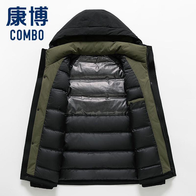 康博冬季休闲连帽羽绒服保暖防寒潮流商务男士外套 黑色 L (175)