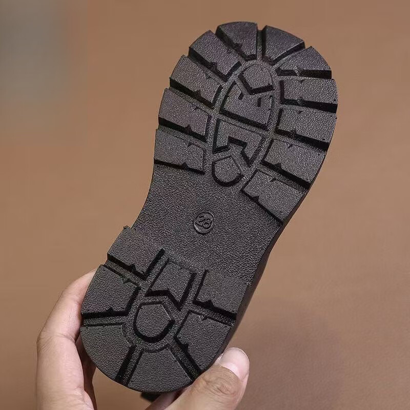 G.duck小黄鸭女童靴子冬季儿童短靴2025新款马丁靴中大童女孩黑色加绒靴 黑色 单层 33 鞋内长21CM