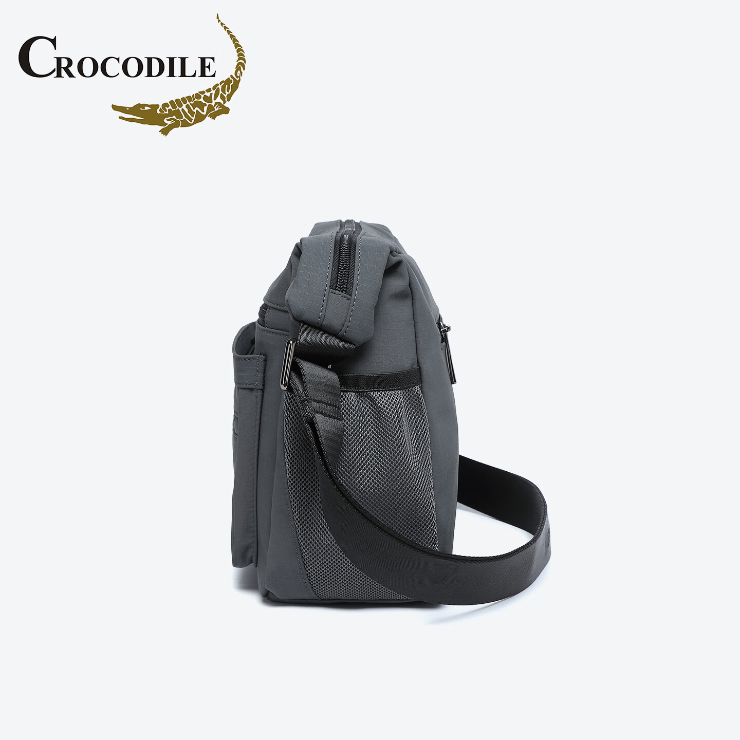 鳄鱼恤单肩包男士斜挎包休闲牛津布包大容量商务多功能轻便男包时尚出游 灰色小款【长28.5高21.5厚14厘米-双侧袋兜设计】 大款可放A4纸张 - 小款可放12寸IPAD