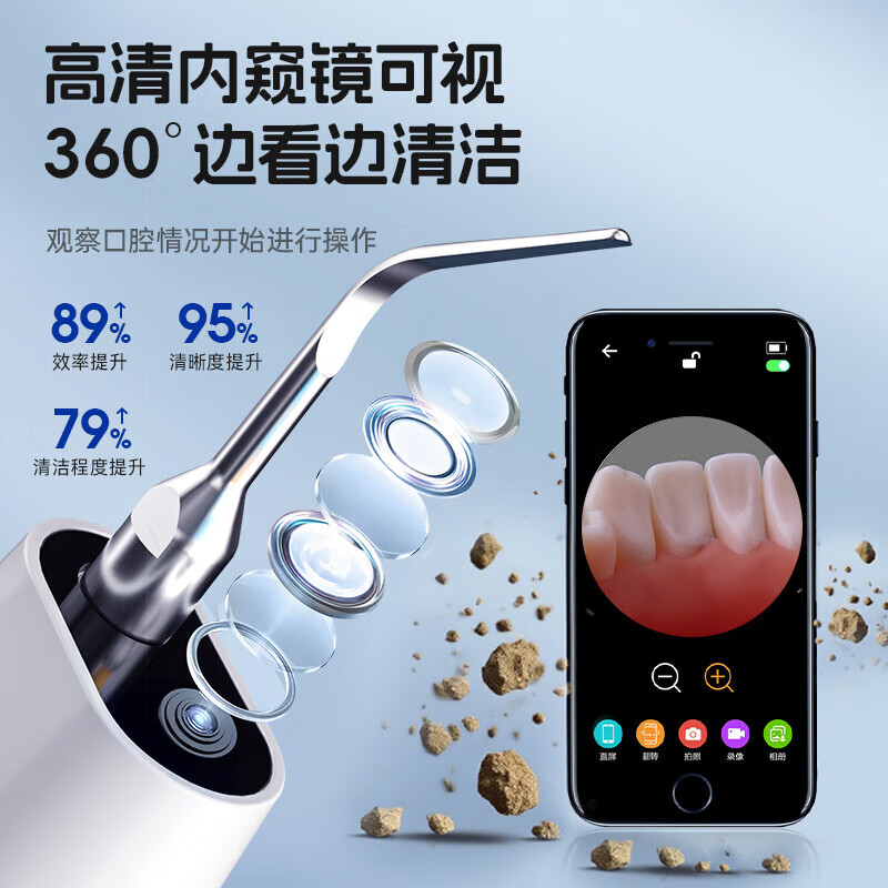RASW德国牙结石去除器真超声波洁牙器洗牙仪可视化冲牙器礼物电动剔牙神器小家电清除牙垢工具烟渍清除 【可视白】五档+1500万像素+紫光杀菌 德国品牌 超清可视 精准清洁