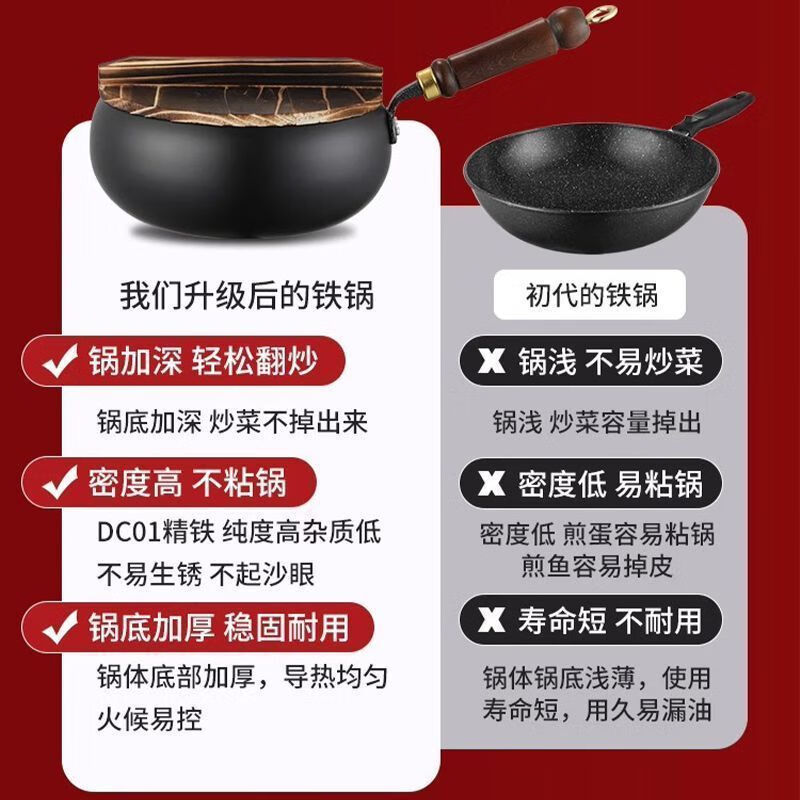 LZJV正宗大肚制作古奶锅家用铁锅手工炒菜锅无涂层辅食平底不粘锅炒锅 无涂层锻打 1寸 24CM单锅