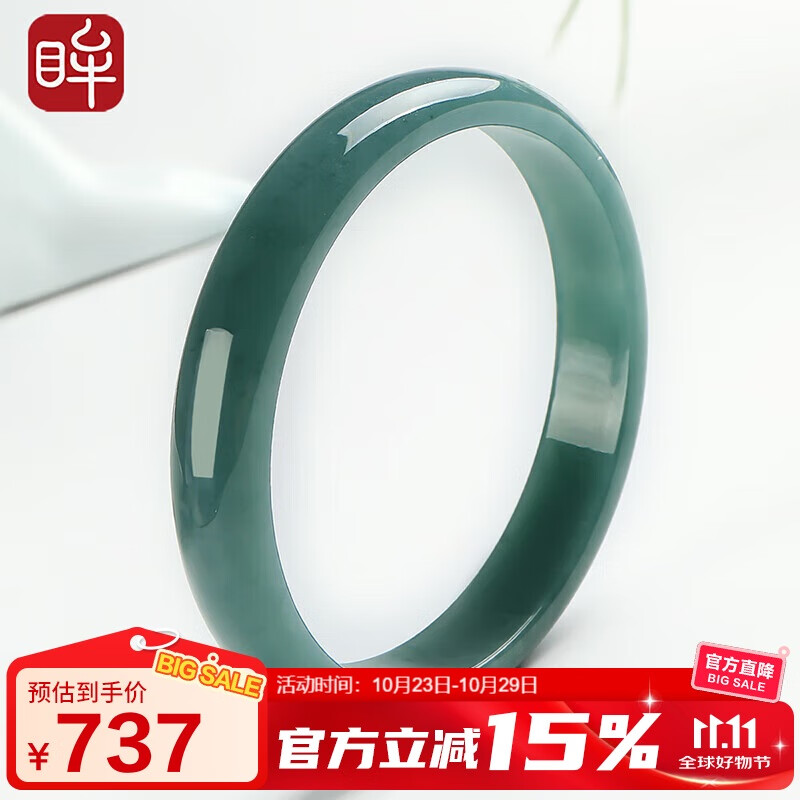 印象眸 翡翠手镯女款蓝水翡翠玉镯子平安镯送女友送妈妈55-56mm