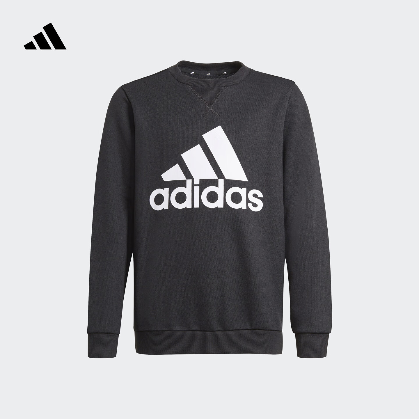 adidas男大童运动圆领长袖卫衣套头衫儿童秋季阿迪达斯官方轻运动   黑色/白   110