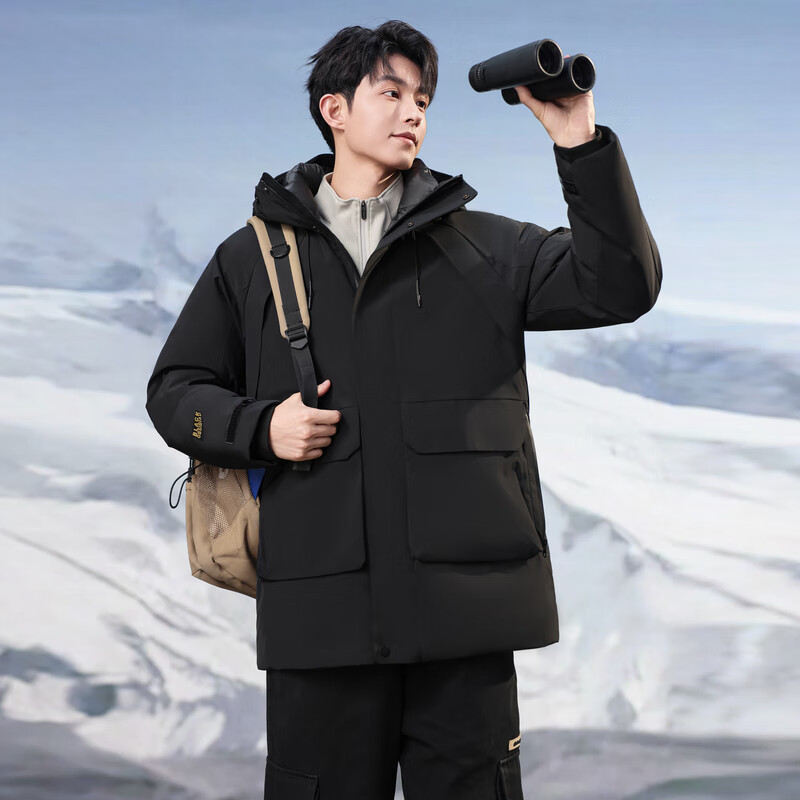 雪中飞新款男士中长款羽绒服冬季休闲冬季保暖羽绒外套防风 黑色|8056 XL /180/96A