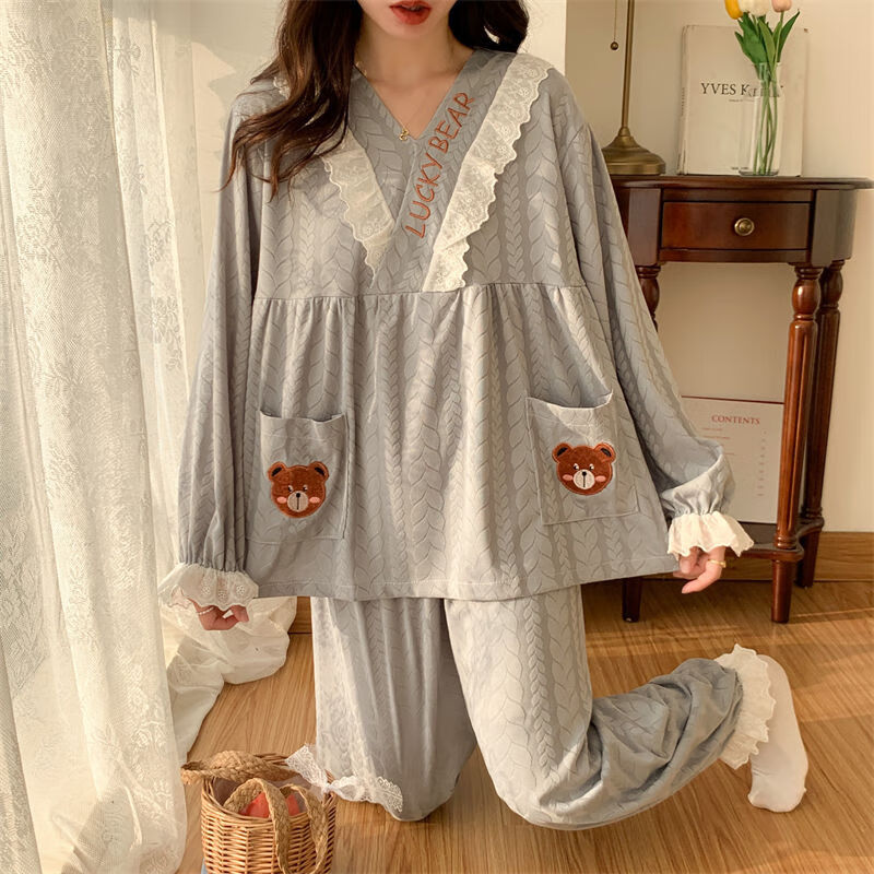 雅鹿大码睡衣女春秋季提花网红300斤宽松胖妹妹加肥月子服ins风家居服 W春秋#草莓2911/1/宽松 4XL 宽松码【260-310斤】