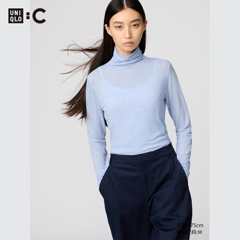 女装HEATTECH混纺高领T恤/长袖保暖衣秋衣25秋冬新款478954 61 水蓝色 M 160/90/M