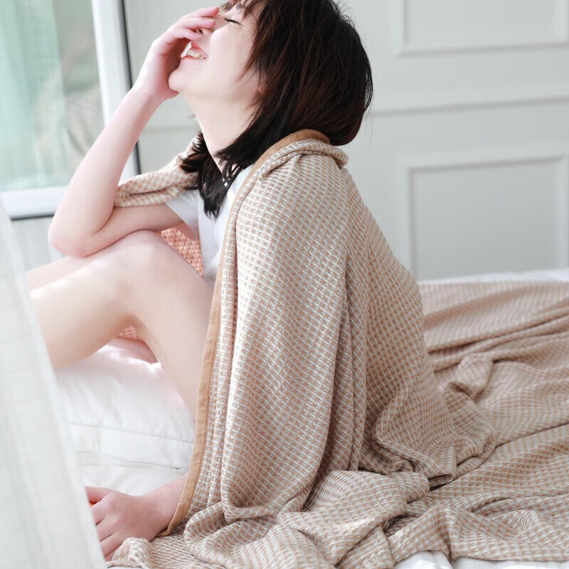 沐凡（mufan）毛巾被竹纖維毛巾被學(xué)生宿舍舒適午睡單人雙人輕薄透氣毯子辦公毯 格林-駝色 200*230cm