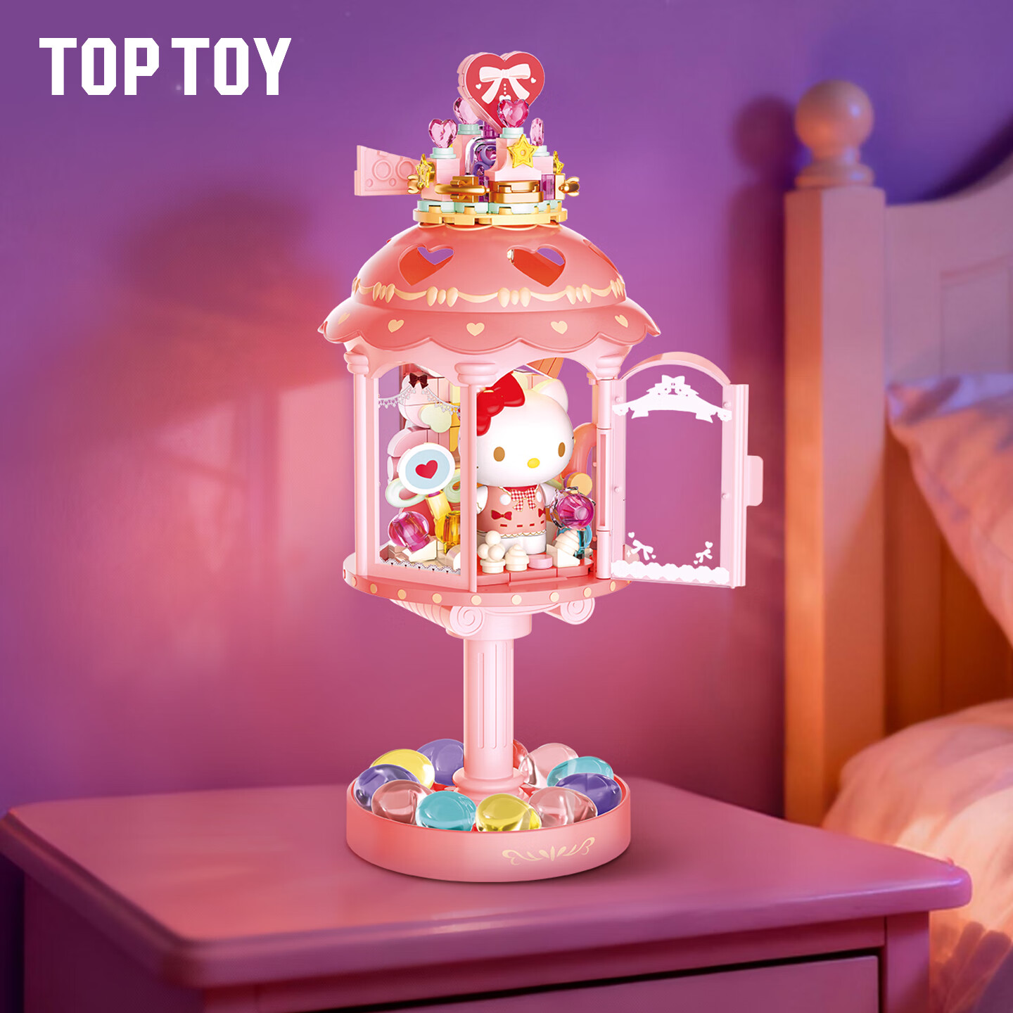TOP TOY三丽鸥光影如梦系列hellokitty凯蒂猫小夜灯积木拼装女生生日礼物