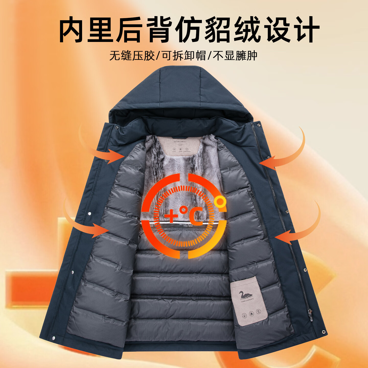 罗蒙（ROMON）短款可拆卸连帽羽绒服男士冬季中老年休闲防寒加厚外套保暖爸爸装 藏青色 L 175 【建议120-135斤】