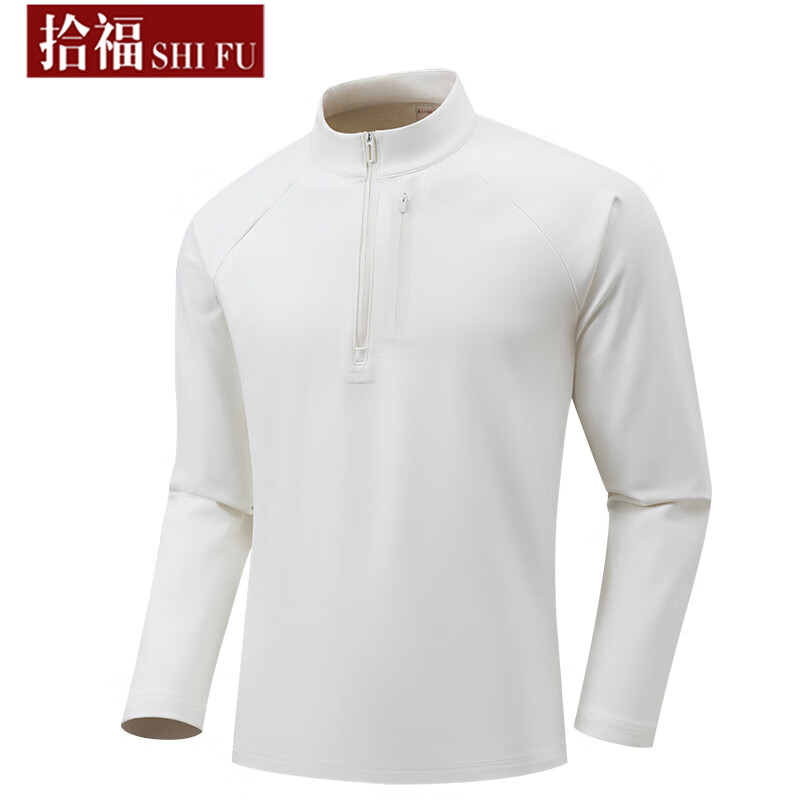 拾福(SHIFU)长袖T恤男装半拉链上衣日常休闲打底衫舒适内搭时尚宽松衣服秋装 军绿色 4XL (195-215斤)