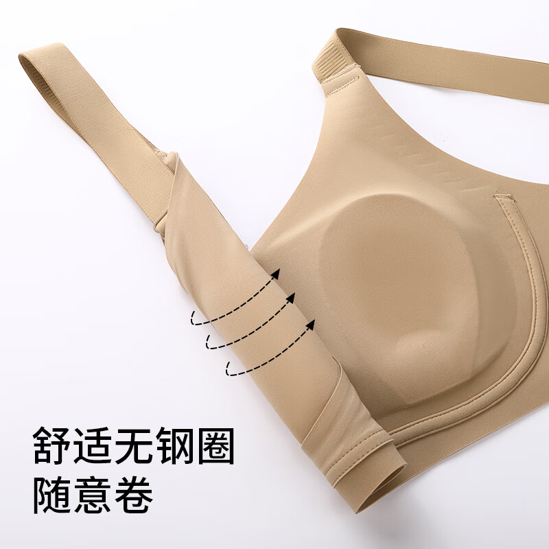 润微大胸显小内衣女士提拉防下垂收副乳超轻薄大码粉底液无痕文胸罩 肤色 M (适合75BCDE)