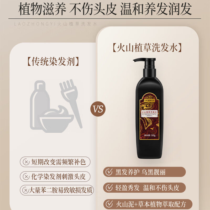 老中医人参何首乌润养洗发水 丰富泡沫平衡油脂强韧发根减少断发分叉 火山植草洗发水500ml