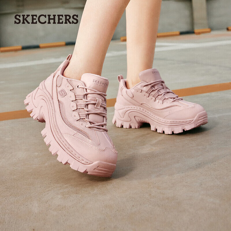 斯凯奇（Skechers）女鞋秋季蜜糕鞋厚底增高老爹鞋时尚潮流小个子休闲鞋 玫瑰红色/ROS 37