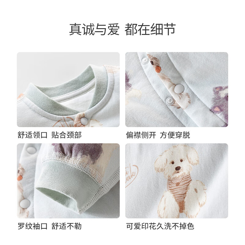 欢喜小熊 宝宝连体衣婴幼儿抗菌防螨衣服新生儿冬季夹棉保暖哈衣婴儿爬服 狗狗星球 【7A抗菌 防螨】 80cm