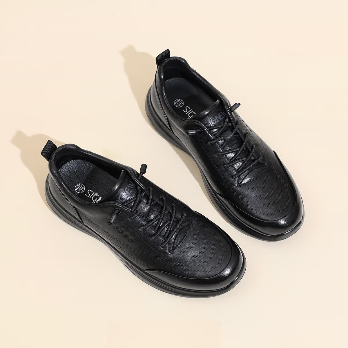 信诺真皮爸爸鞋中老年舒适软底商务休闲通勤皮鞋单鞋2025新款秋季 黑色 44