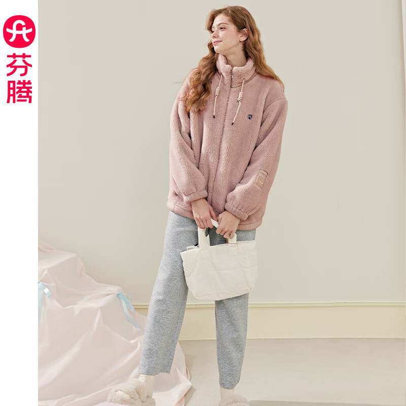 芬腾珊瑚绒秋冬季新款睡衣加绒加厚法兰绒休闲保暖家居服外套女可外穿