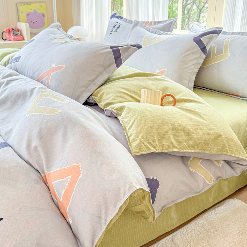 多兰诗（Duolanshi）磨毛四件套 春秋加厚保暖小清新宿舍卡通家用斜纹四件套 欧若拉 1.2米 床单款 被套150*200 三件套