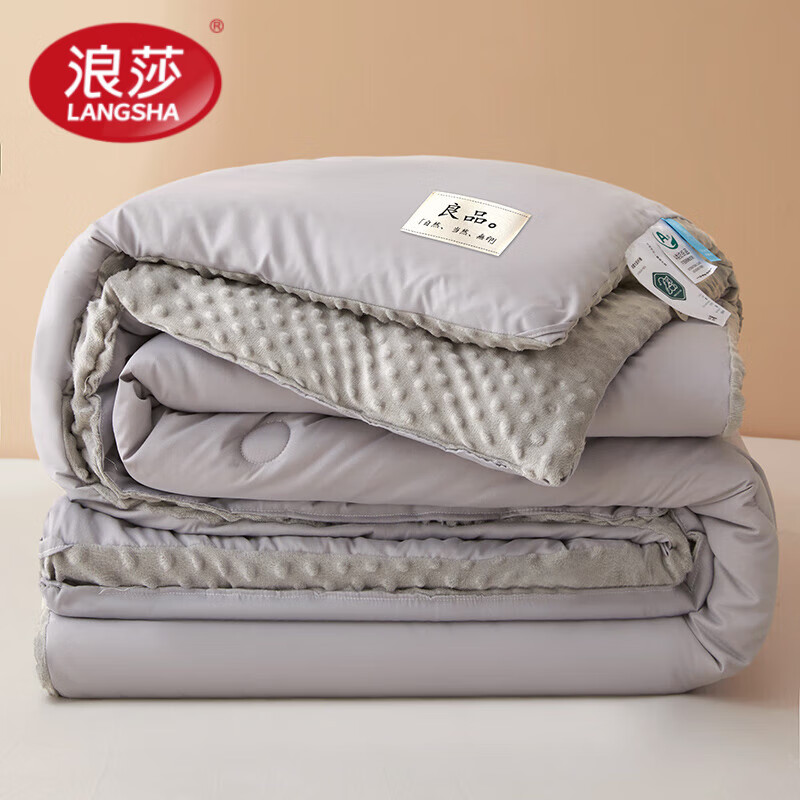 浪莎（LangSha）A类被子冬天牛奶绒豆豆绒双拼被芯大学生宿舍单人被150*200cm5斤 良品 静夜灰 150x200-4斤春秋被
