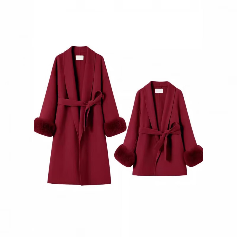 FOURDATRY双面呢大衣女2025秋冬中长款红色高级感仿狐狸毛呢外套女羊绒大衣 红色 XS 京东折扣/优惠券