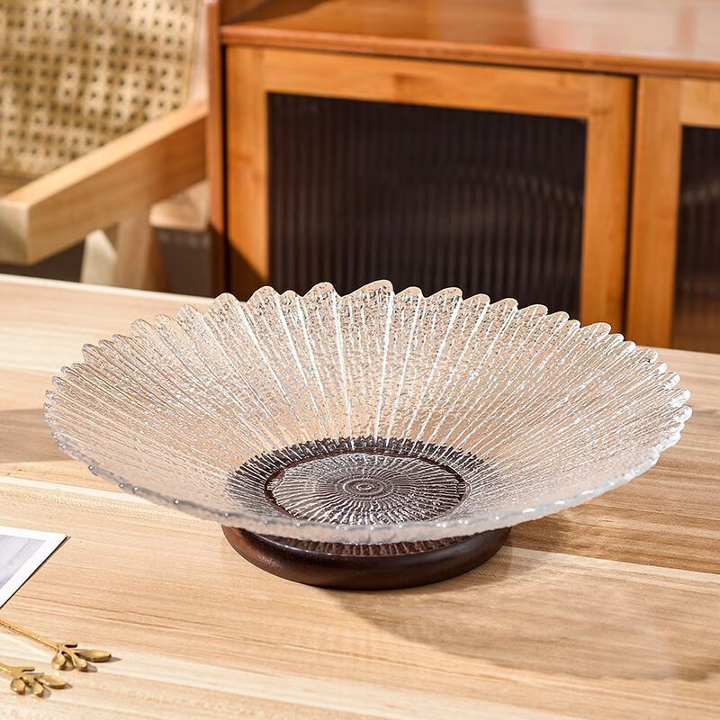 简漾大号水果盘客厅家用法式玻璃糖果高档茶几高颜值轻奢零食摆放简约 花边冰裂纹