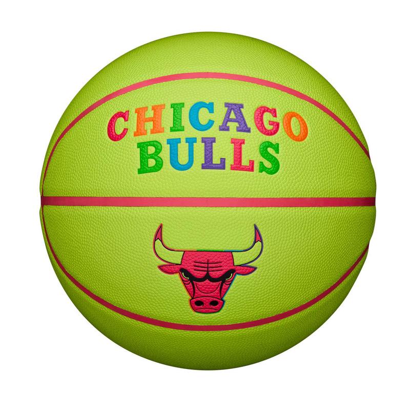 威尔胜(Wilson)篮球耐磨防滑弹性轻便荧光绿彩色字母红色线条牛头图案室内运动 Yellow / Red / Chicago Bu 7