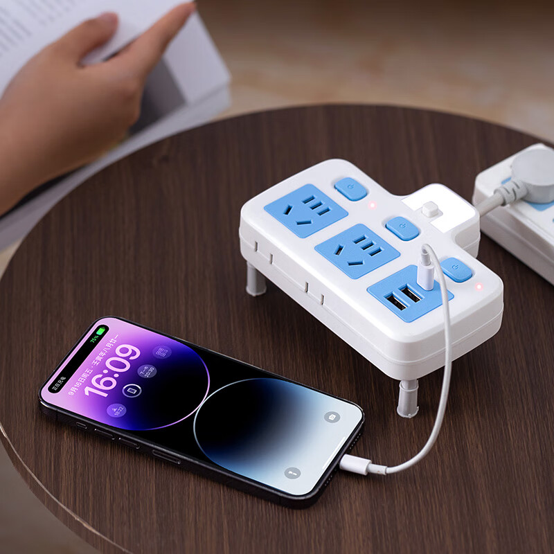 公正午纯铜插座带夜灯带USB插线板无线转换器家用宿舍办公桌一转多位排插板/拖线板/接线板 无开关一转二