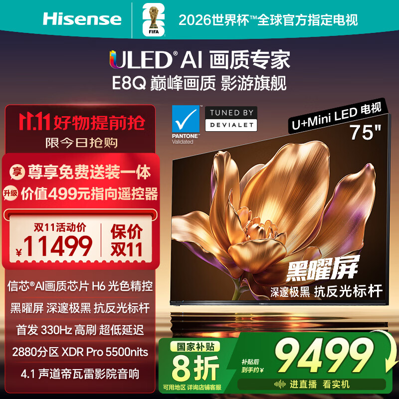 海信电视E8Q 75英寸 信芯H6 U+MiniLED  黑曜屏 首发330Hz高刷 帝瓦雷音响 E8NPRO升级 国家补贴75E8Q