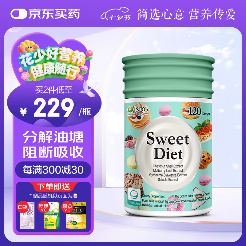 ISDG甜蜜习惯抗糖丸Diet60粒分解糖分抑制吸收甜食克星修护糖化皮肤 【美国进口】甜蜜习惯抗糖丸240粒/瓶4个月 京东折扣/优惠券