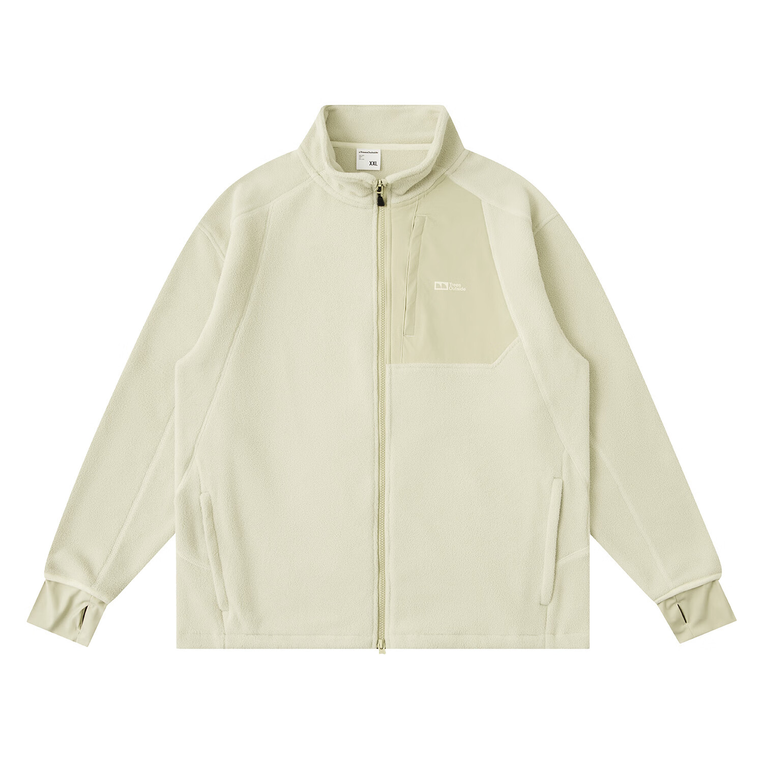 warmtreesTreesOutside秋冬拼接冚线立领250g摇粒绒夹克外套运动上衣服 卵石色+浅米白 S