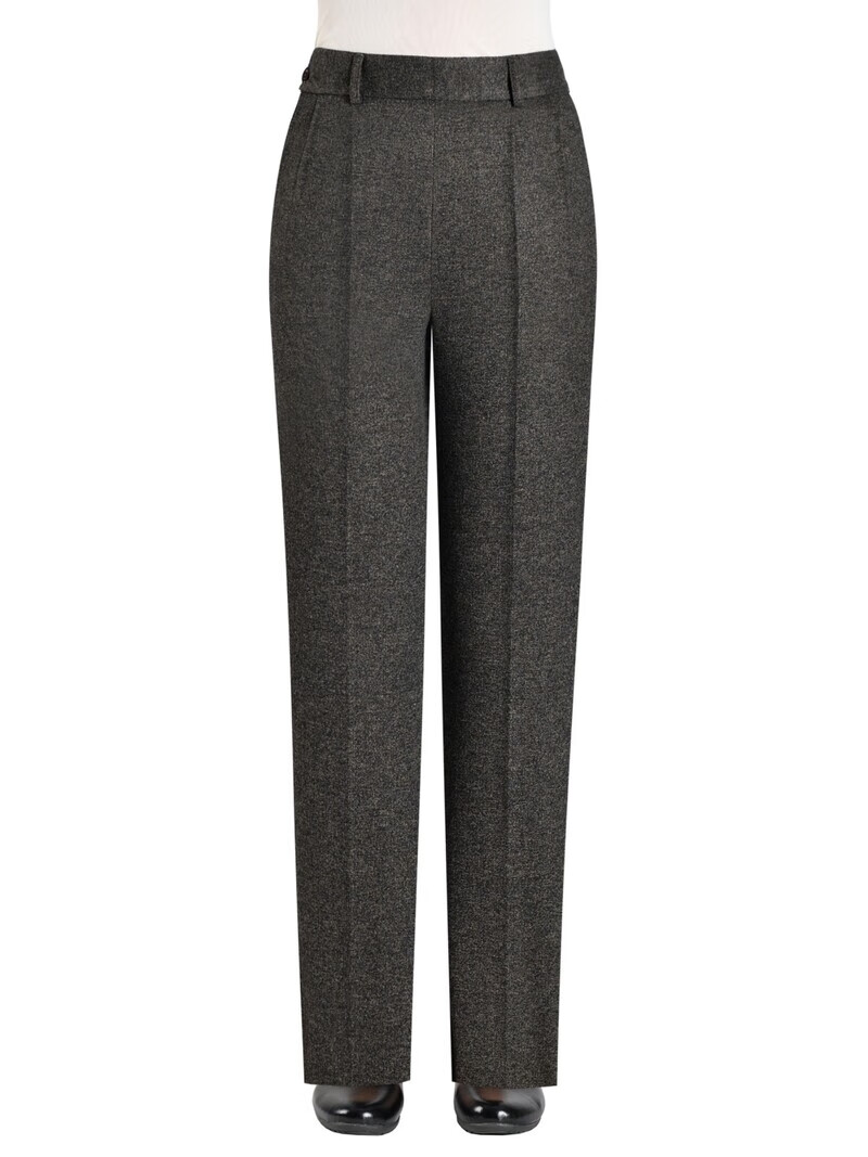 伊玟格格秋冬款旁开扣女裤弹力妈妈锥形裤高腰中年女西裤休闲百搭毛呢长裤 深棕色 旁开扣秋冬款 5XL 2尺9腰围 35码 160斤以下穿