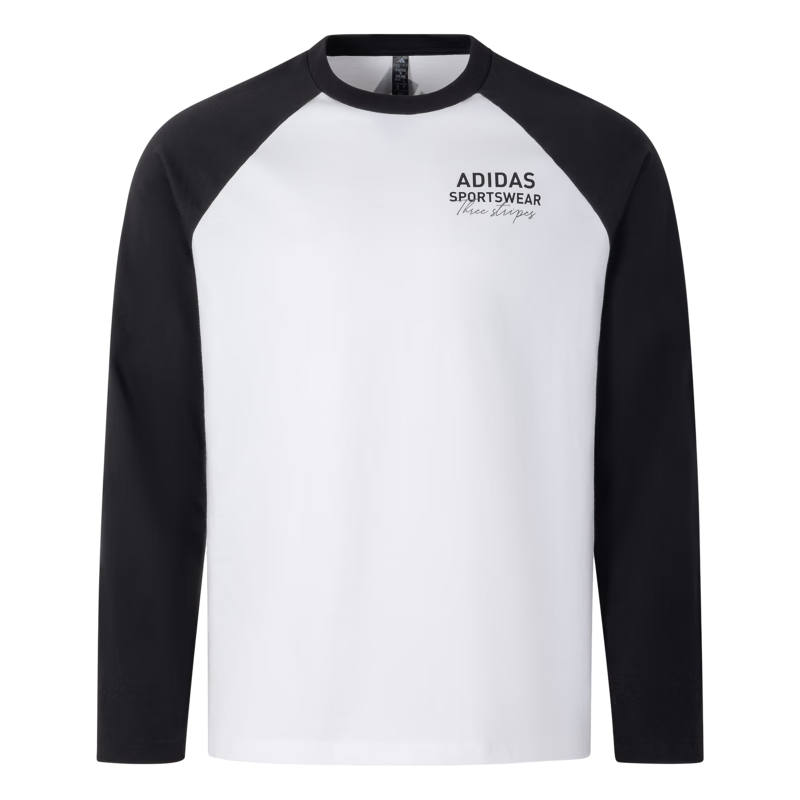 adidas休闲宽松撞色纯棉圆领长袖T恤男女秋季阿迪达斯轻运动 白色/黑色   XXS  