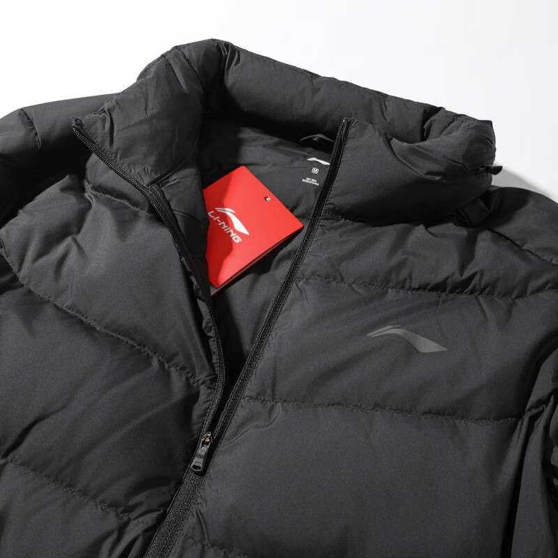 李宁运动90%鸭绒短羽绒服男款2025冬季新款修身休闲保暖防风夹克 黑色 L 175