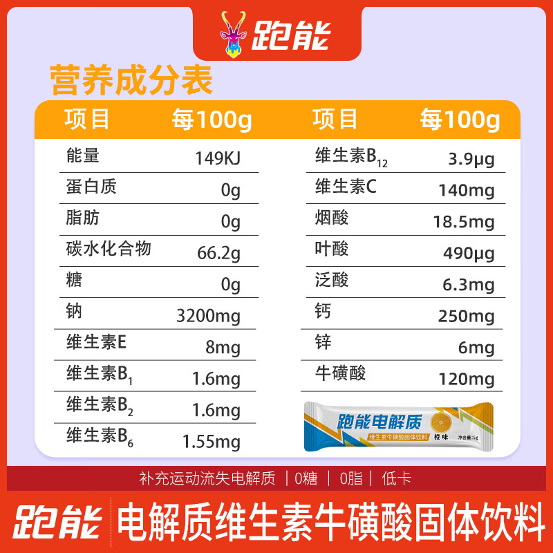 跑能健身运动功能性固体饮料牛磺酸补充能量电解质粉冲剂夏天补水橙味 【特惠推荐补水补电解质粉冲剂】 10支*3盒 橙味