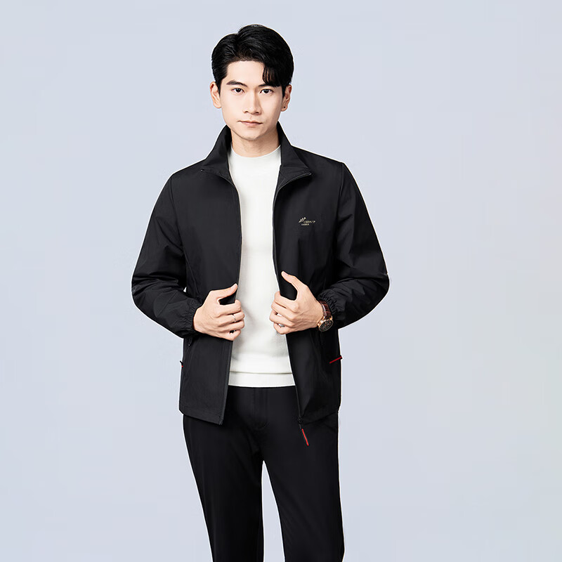 帛府夹克男士 2025春秋休闲外套中青年字母标上衣 黑色 4XL