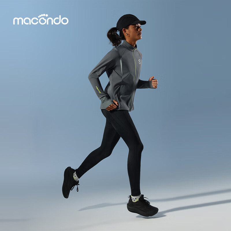 马孔多（macondo）跑步外套男女款防风加绒针织外套支撑压缩长裤运动套装 黑色+黑色 女 XL