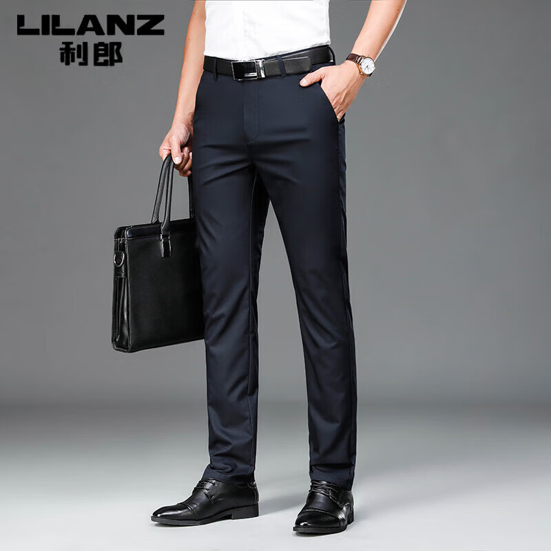 利郎2025男装休闲裤秋冬新款男士纯色直筒修身长裤子商务弹力免烫西裤 藏青_SD-819_休闲裤  厚款品牌清仓断码 32