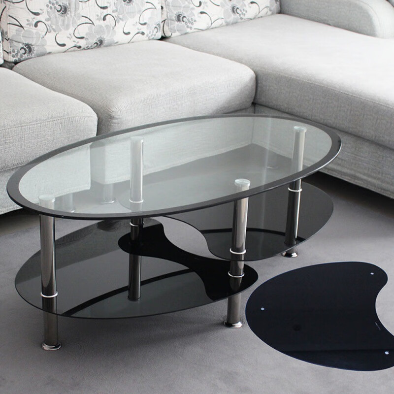 慕美帝斯钢化玻璃茶几茶几钢化玻璃椭圆形弧形不锈钢薄客厅沙发办公小