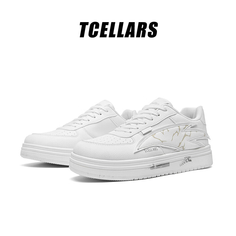 Tcellars男鞋秋季2025新款低帮厚底板鞋男士透气舒适运动休闲鞋子男款潮鞋 象牙白 43