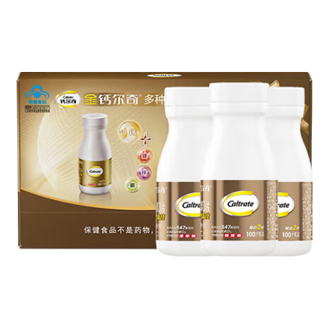 钙尔奇（Caltrate）中老年钙片补钙45岁以上维生素D3腿抽筋腰腿疼骨质疏松节日送礼盒 【礼盒装送父母】强韧筋骨 100片*3瓶 成人、中老年补钙（非孕哺期）