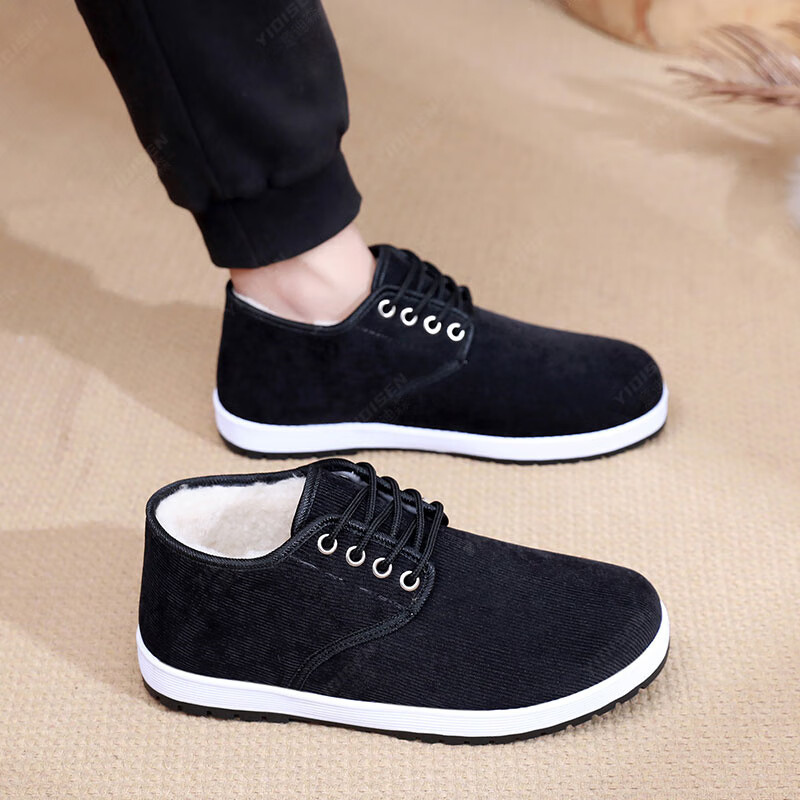 意迪森老北京棉鞋男款冬季高帮棉鞋中老年一脚蹬加绒加厚舒适保暖爸爸鞋 卡其色【加厚绵羊毛内里】 加绒 【鞋内送绵羊毛鞋垫】 44 (270mm) 正码正拍