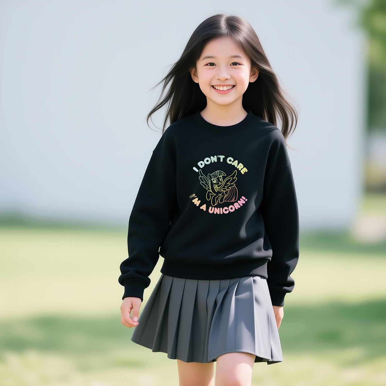 小马宝莉（MY LITTLE PONY）小马宝莉女童小学生儿童秋冬季卫衣舒适套头衫宽松卡通上衣外套值 黑色渐变字母 160